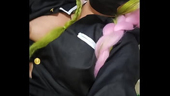 My otaku friend with Mitsuri cosplay gets hot after the