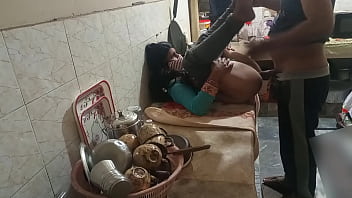 Desi Indian stepsister has hard sex in kitchen Bhai ne