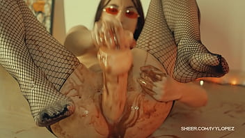 Intense anal chocolate fucking with a huge dildo (Teen, Fishnet,