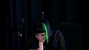 Goth naughty demonstrates her blowjob, has her breasts sucked after