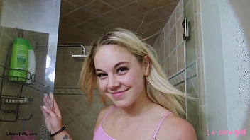 Blonde fashion model took a shower