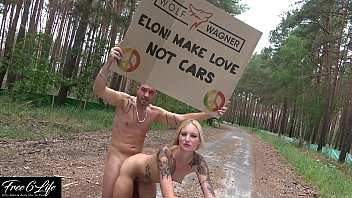 Nude protest in front of Tesla Gigafactory Berlin Pornshooting against