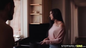 Brunette stepmom giving stepson blowjob