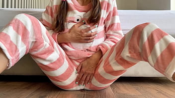 Asian teen 18yo in pajamas masturbating small tits horny pussy