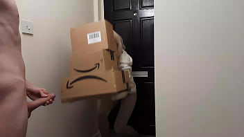 Crazy jerking off guy meets an Amazon delivery girl and