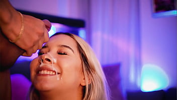 Blonde with a beautiful face sucks her friend's cock while