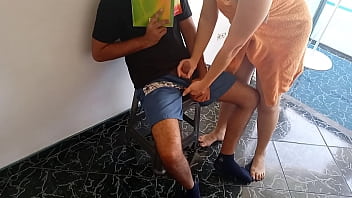 Horny stepmother eats all her stepson's cock while her husband