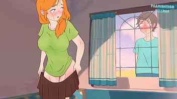 Steve spies on Alex taking off her skirt (he saw