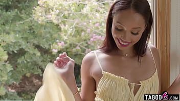 Tiny black teen Alexis Tae deepthroats and rides cock after