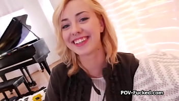 POV fucking tall blonde amateur porn star wannabe from behind