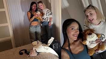 Two hot beautiful horny girls try to make a big