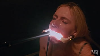 Deranged filth loving girl, Rebel Rhyder, gets frozen cum bukkake